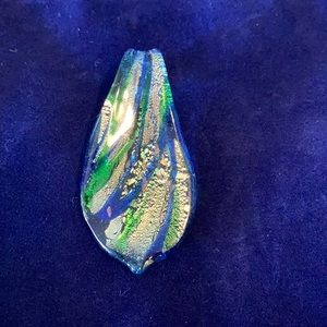 Blue glass pendant with green & silver swirl